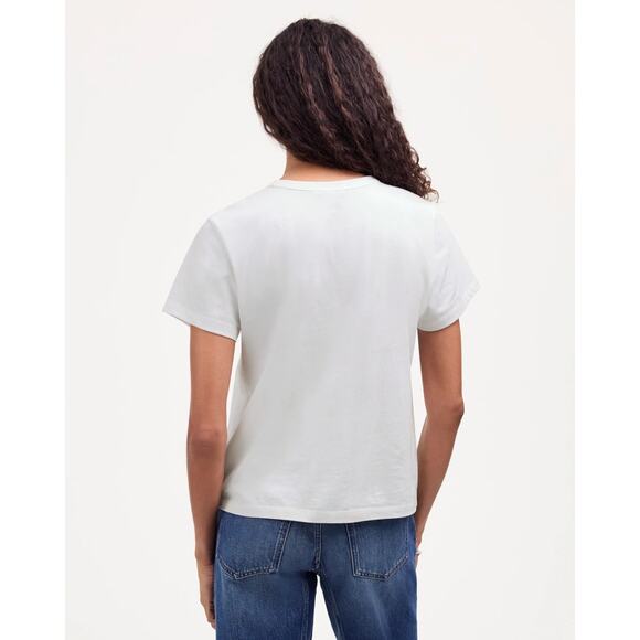 Madewell The Perfect Crewneck Tee WMNS M Eyelet White Jersey Cotton Short Sleeve - Picture 3 of 9